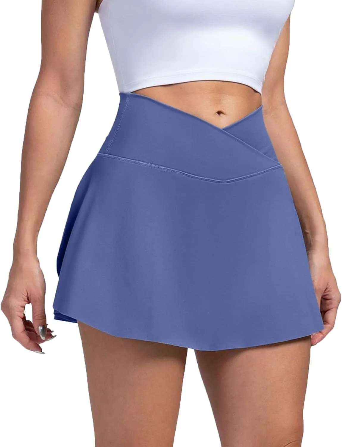 Athletic Skirts Women with Pockets Lightweight Cross Waist Tennis Skorts Casual Mini Golf Skirt with Shorts