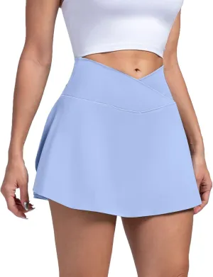 Athletic Skirts Women with Pockets Lightweight Cross Waist Tennis Skorts Casual Mini Golf Skirt with Shorts