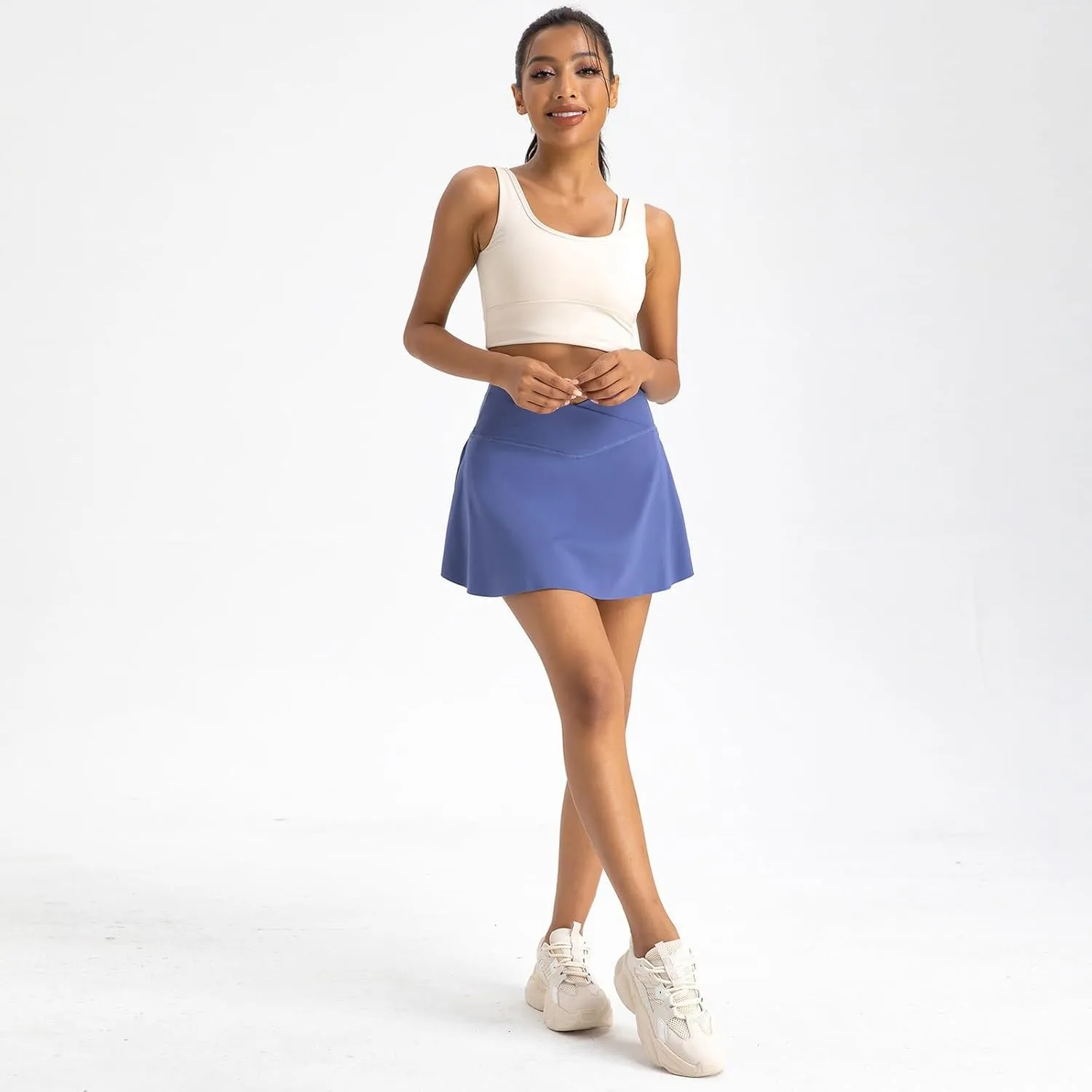 Athletic Skirts Women with Pockets Lightweight Cross Waist Tennis Skorts Casual Mini Golf Skirt with Shorts