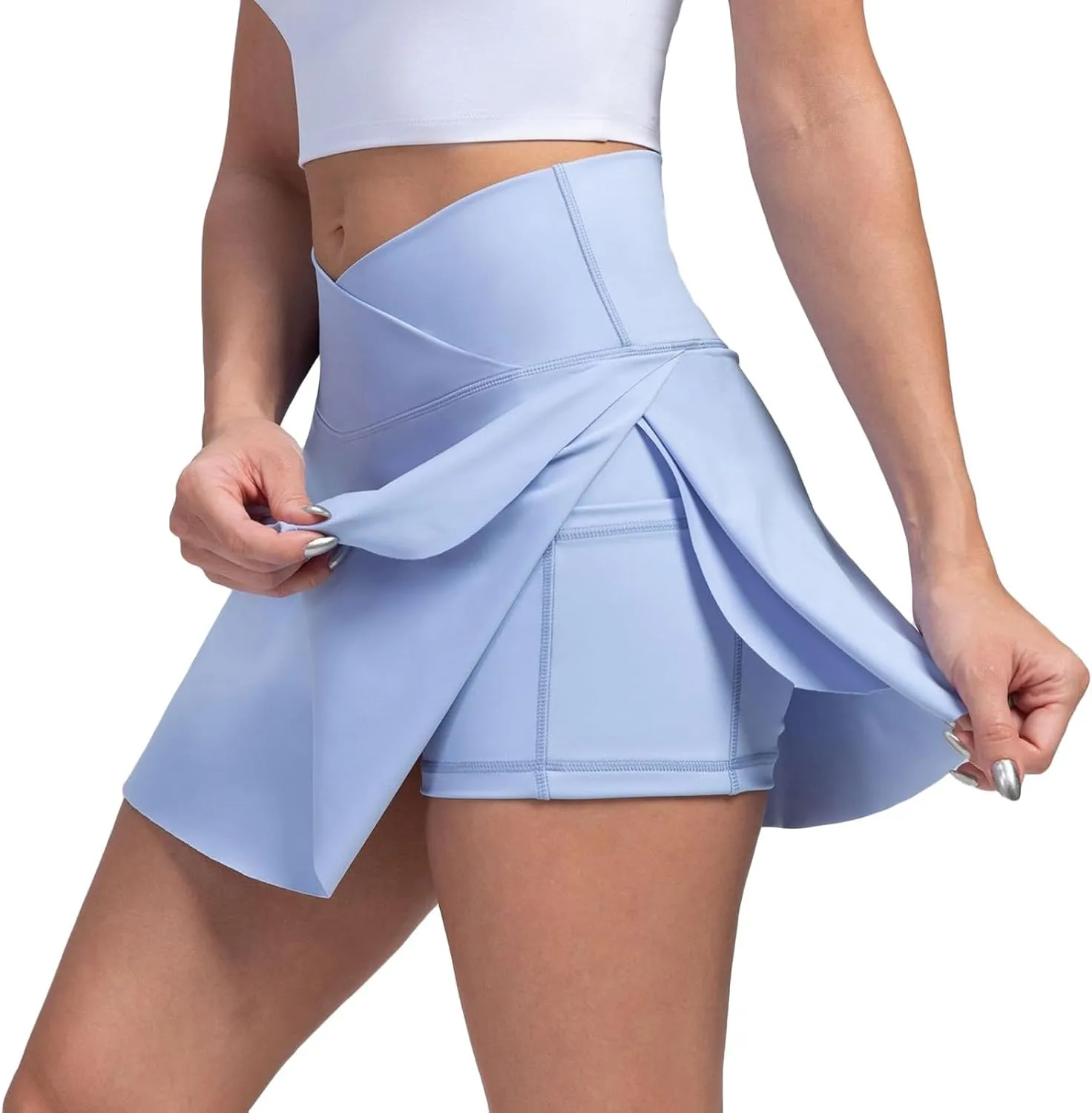 Athletic Skirts Women with Pockets Lightweight Cross Waist Tennis Skorts Casual Mini Golf Skirt with Shorts