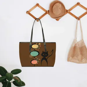 Atomic Cat, Chocolate Brown, Mid Century Modern Starburst Retro Leather Shoulder Bag