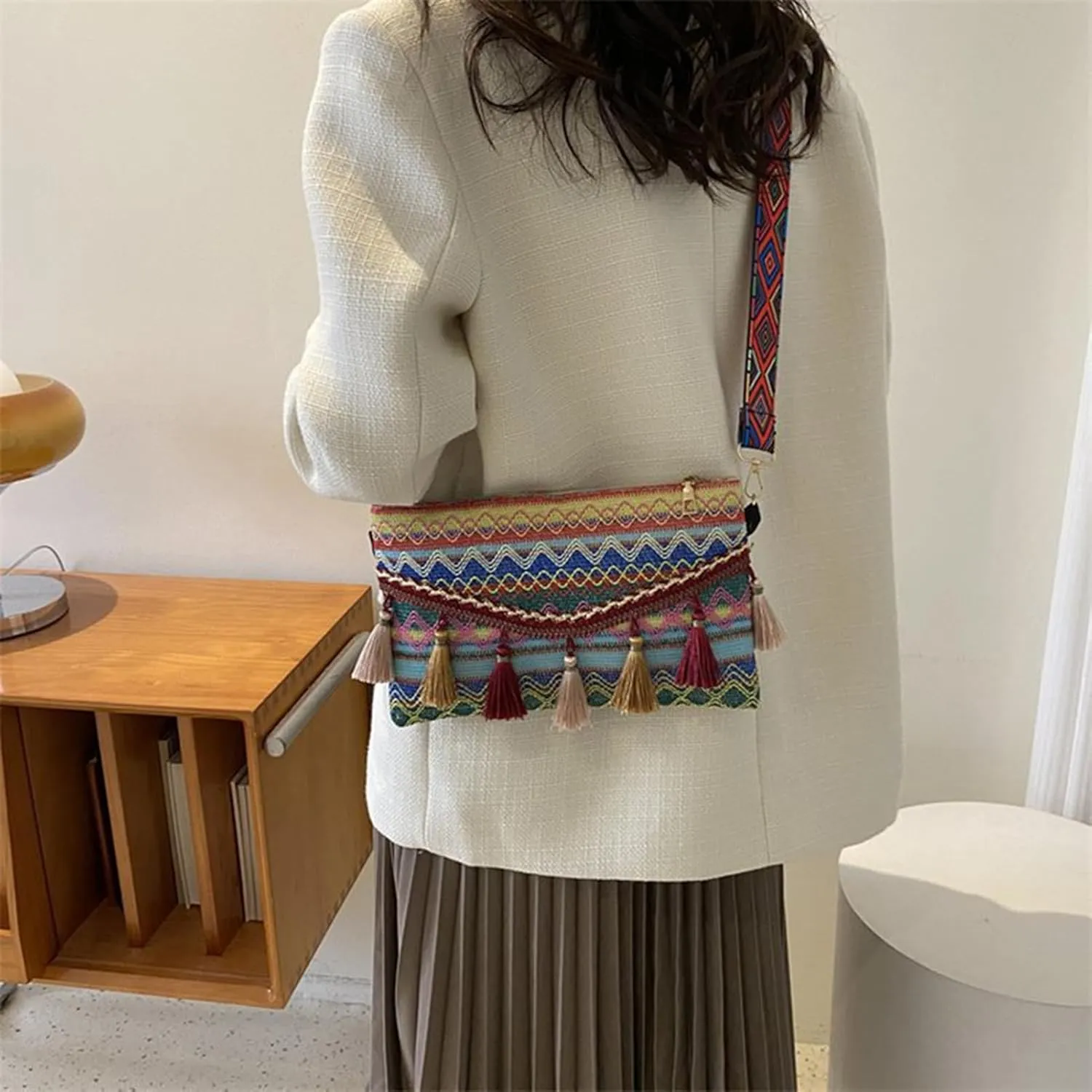 AuSion Mini Crossbody Bags for Women Bohemian Clutch Purses Tassels Envelope Package Purse
