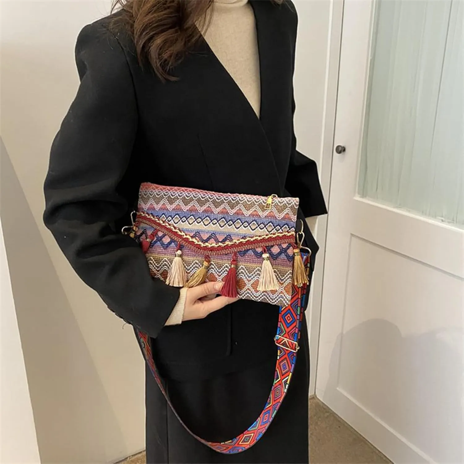 AuSion Mini Crossbody Bags for Women Bohemian Clutch Purses Tassels Envelope Package Purse