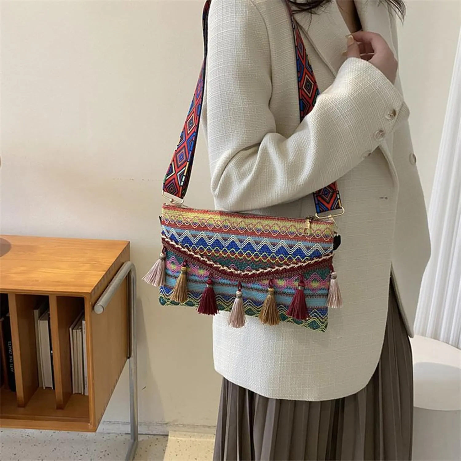 AuSion Mini Crossbody Bags for Women Bohemian Clutch Purses Tassels Envelope Package Purse