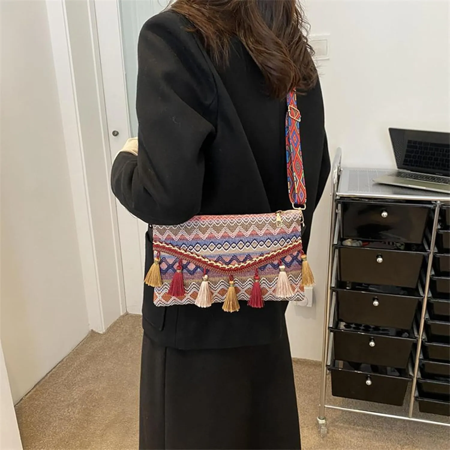 AuSion Mini Crossbody Bags for Women Bohemian Clutch Purses Tassels Envelope Package Purse
