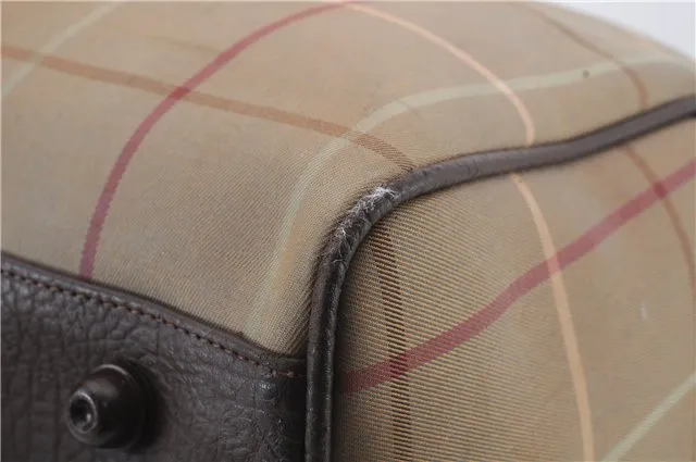 Auth Burberrys Vintage Check Canvas Travel Boston Bag Khaki Green Brown 0397D