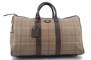 Auth Burberrys Vintage Check Canvas Travel Boston Bag Khaki Green Brown 0397D