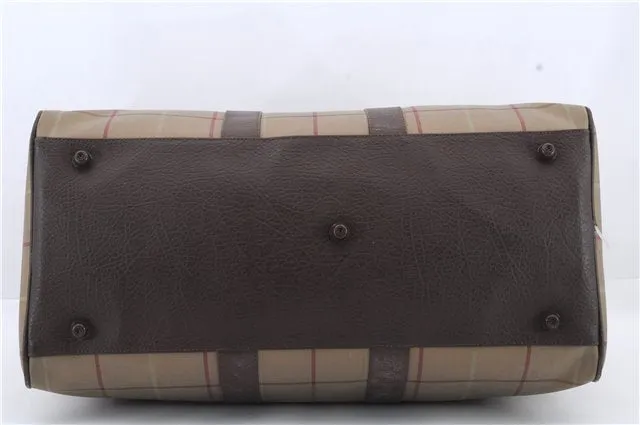 Auth Burberrys Vintage Check Canvas Travel Boston Bag Khaki Green Brown 0397D