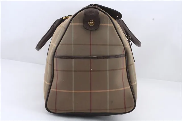 Auth Burberrys Vintage Check Canvas Travel Boston Bag Khaki Green Brown 0397D