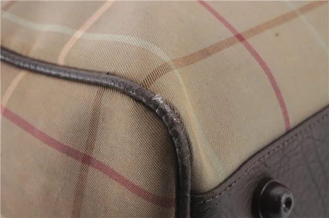Auth Burberrys Vintage Check Canvas Travel Boston Bag Khaki Green Brown 0397D