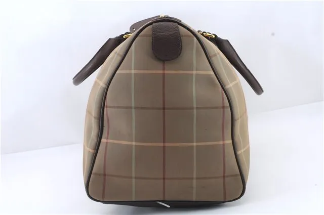 Auth Burberrys Vintage Check Canvas Travel Boston Bag Khaki Green Brown 0397D