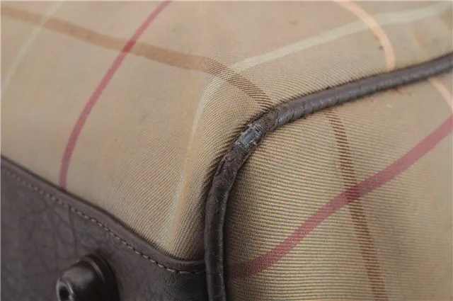 Auth Burberrys Vintage Check Canvas Travel Boston Bag Khaki Green Brown 0397D