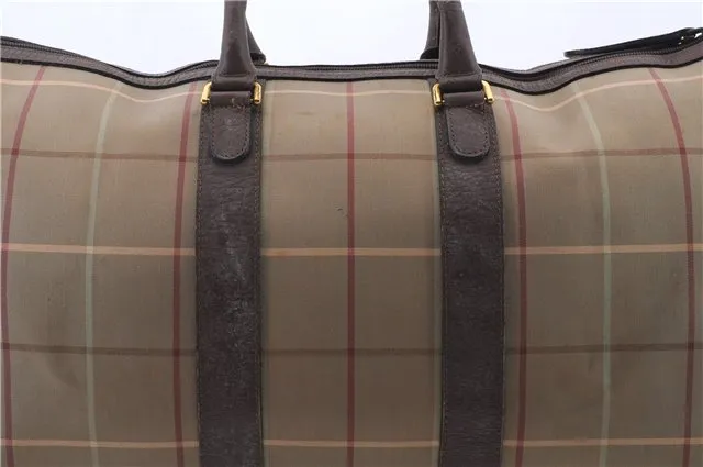 Auth Burberrys Vintage Check Canvas Travel Boston Bag Khaki Green Brown 0397D