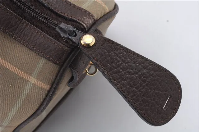 Auth Burberrys Vintage Check Canvas Travel Boston Bag Khaki Green Brown 0397D