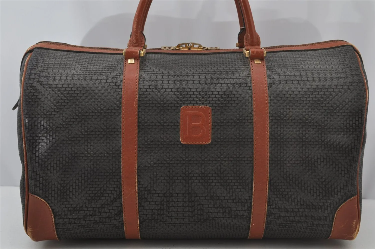 Authentic BALLY Vintage PVC Leather Travel Boston Bag Brown 2703J