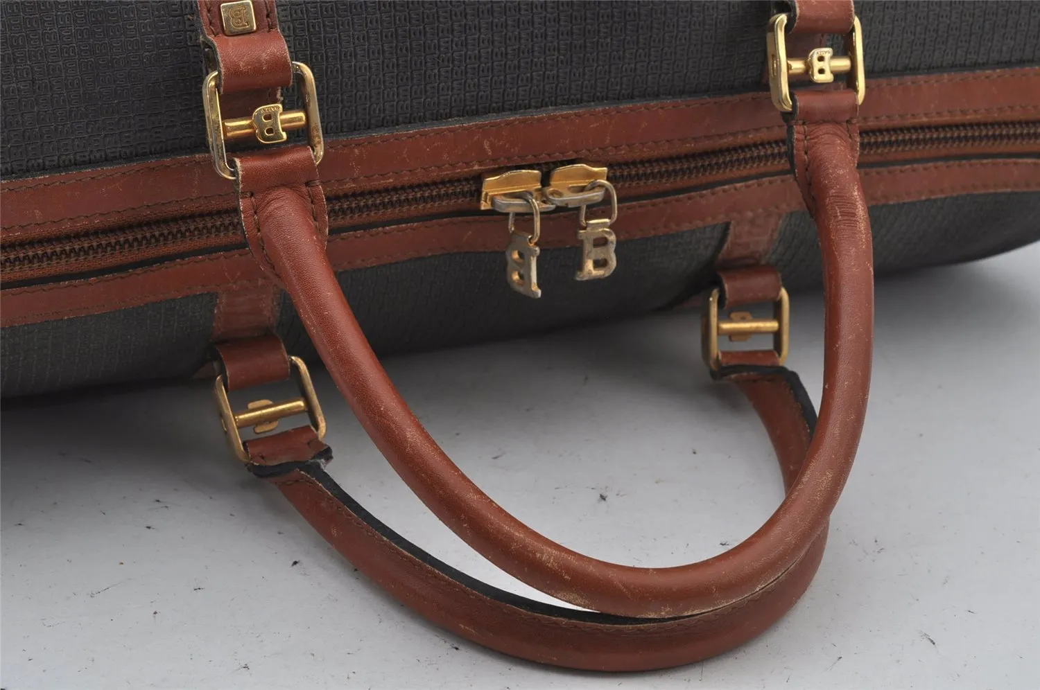 Authentic BALLY Vintage PVC Leather Travel Boston Bag Brown 2703J