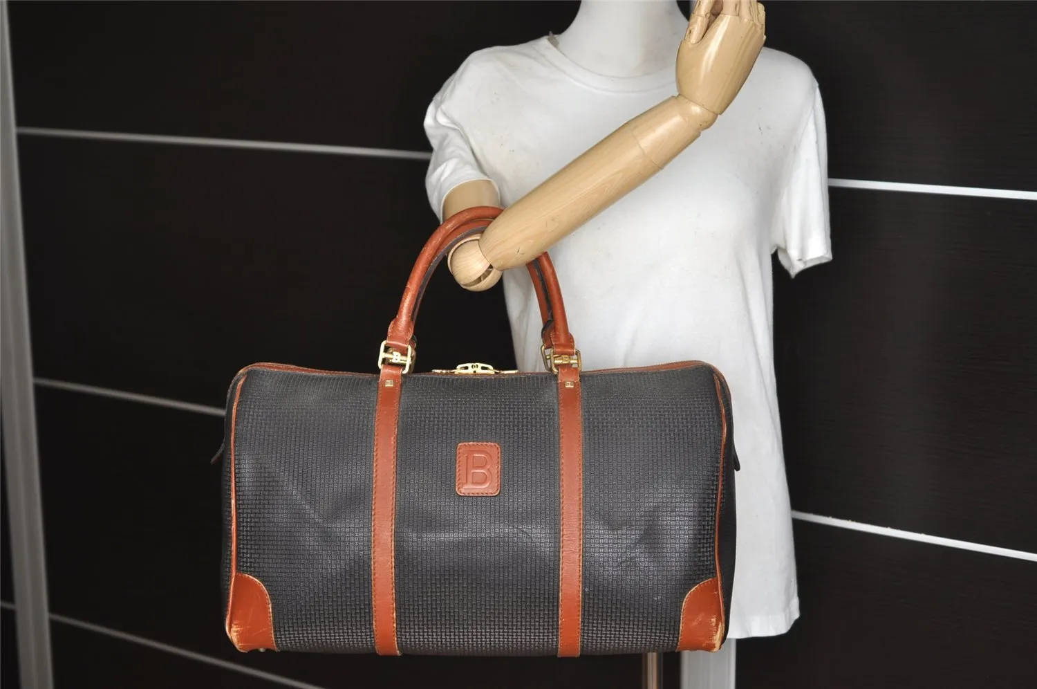 Authentic BALLY Vintage PVC Leather Travel Boston Bag Brown 2703J