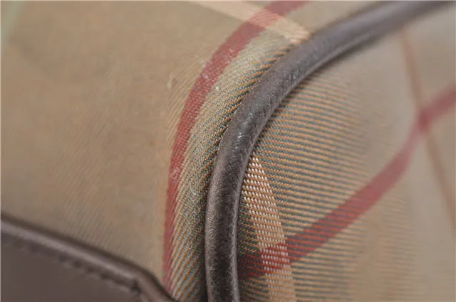 Authentic Burberrys Vintage Check Canvas Travel Boston Bag Khaki Brown 0283D