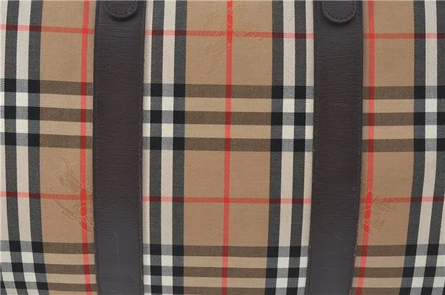 Authentic Burberrys Vintage Nova Check Canvas Travel Boston Bag Brown Beige 5264F