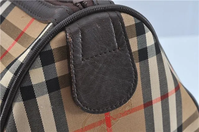 Authentic Burberrys Vintage Nova Check Canvas Travel Boston Bag Brown Beige 5264F