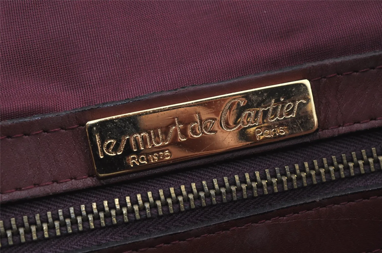 Authentic Cartier Must de Cartier Boston Hand Bag Leather Bordeaux Red 2681J