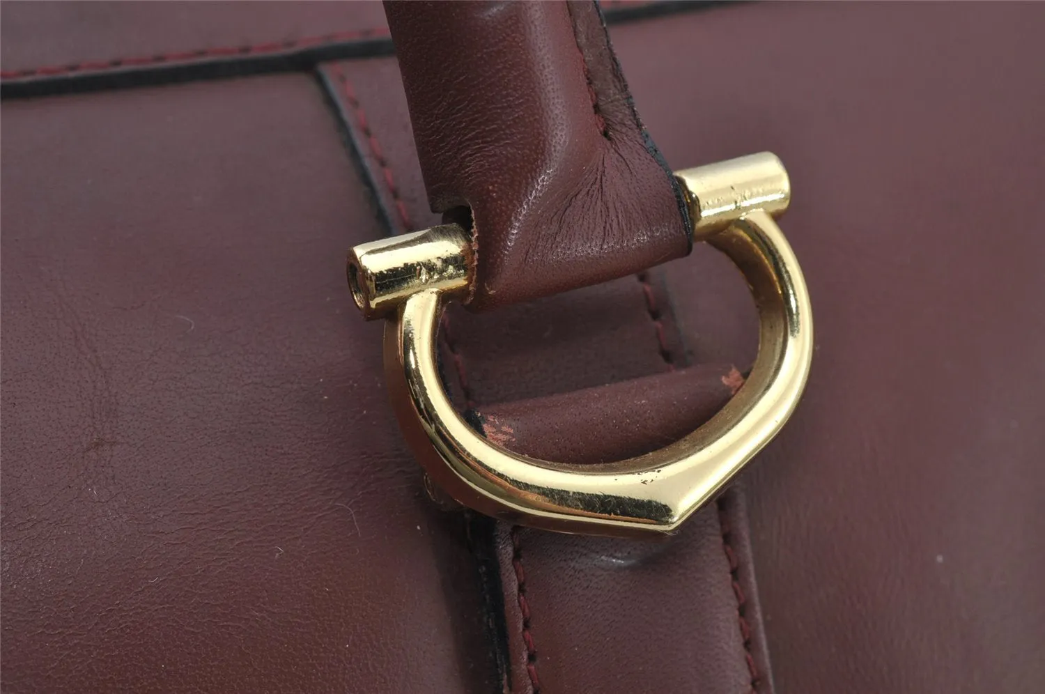 Authentic Cartier Must de Cartier Boston Hand Bag Leather Bordeaux Red 2681J