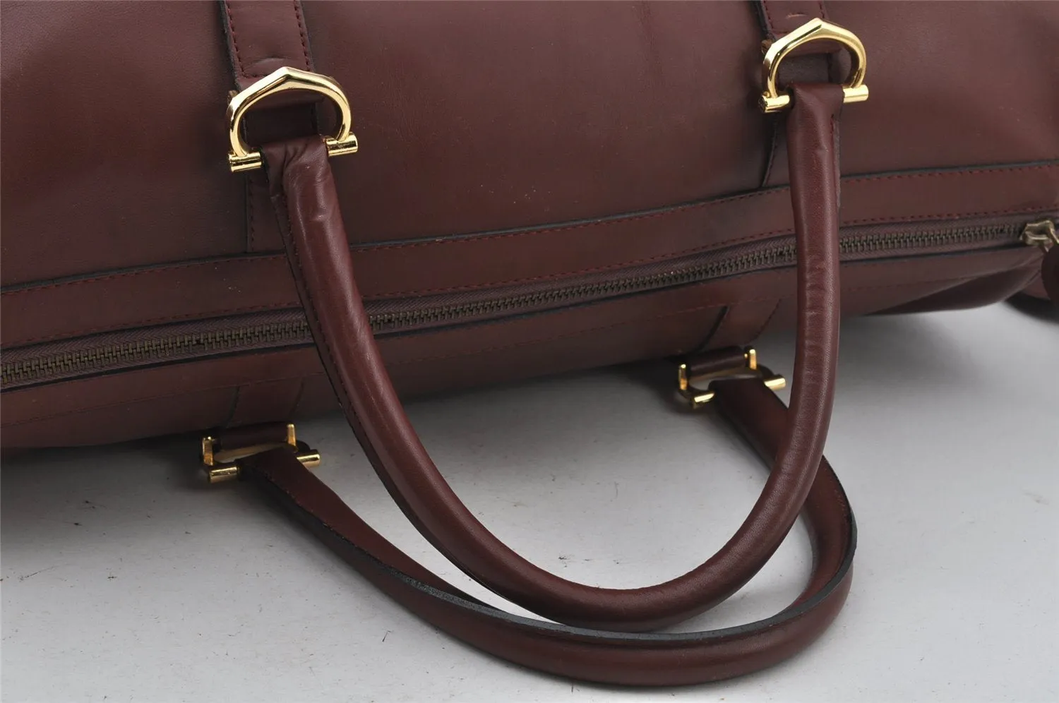 Authentic Cartier Must de Cartier Boston Hand Bag Leather Bordeaux Red 2681J
