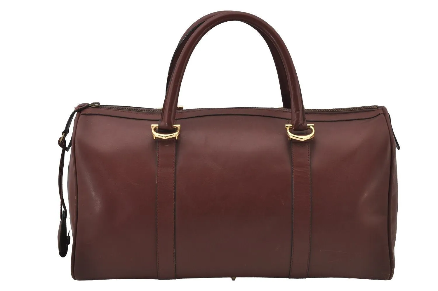 Authentic Cartier Must de Cartier Boston Hand Bag Leather Bordeaux Red 2681J