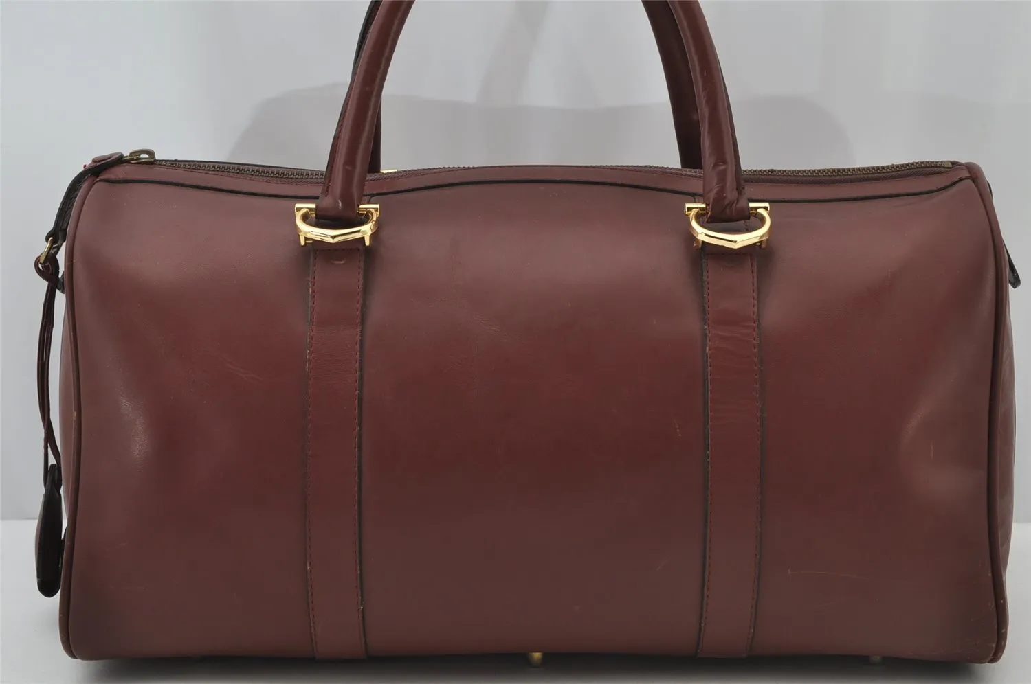 Authentic Cartier Must de Cartier Boston Hand Bag Leather Bordeaux Red 2681J