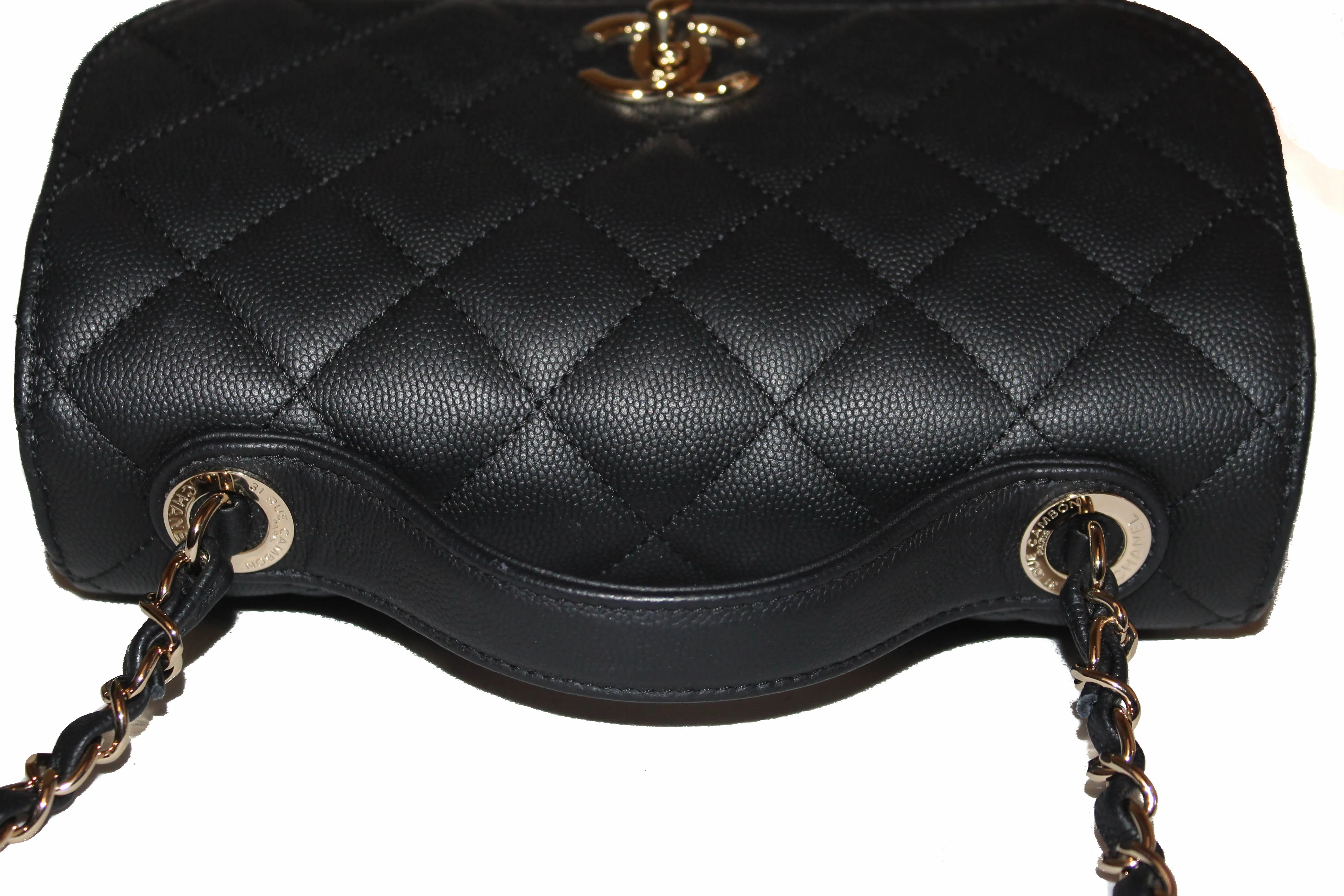 Authentic Chanel Black Caviar Leather Medium Business Affinity Flap Bag with Top Handle Messenger Bag