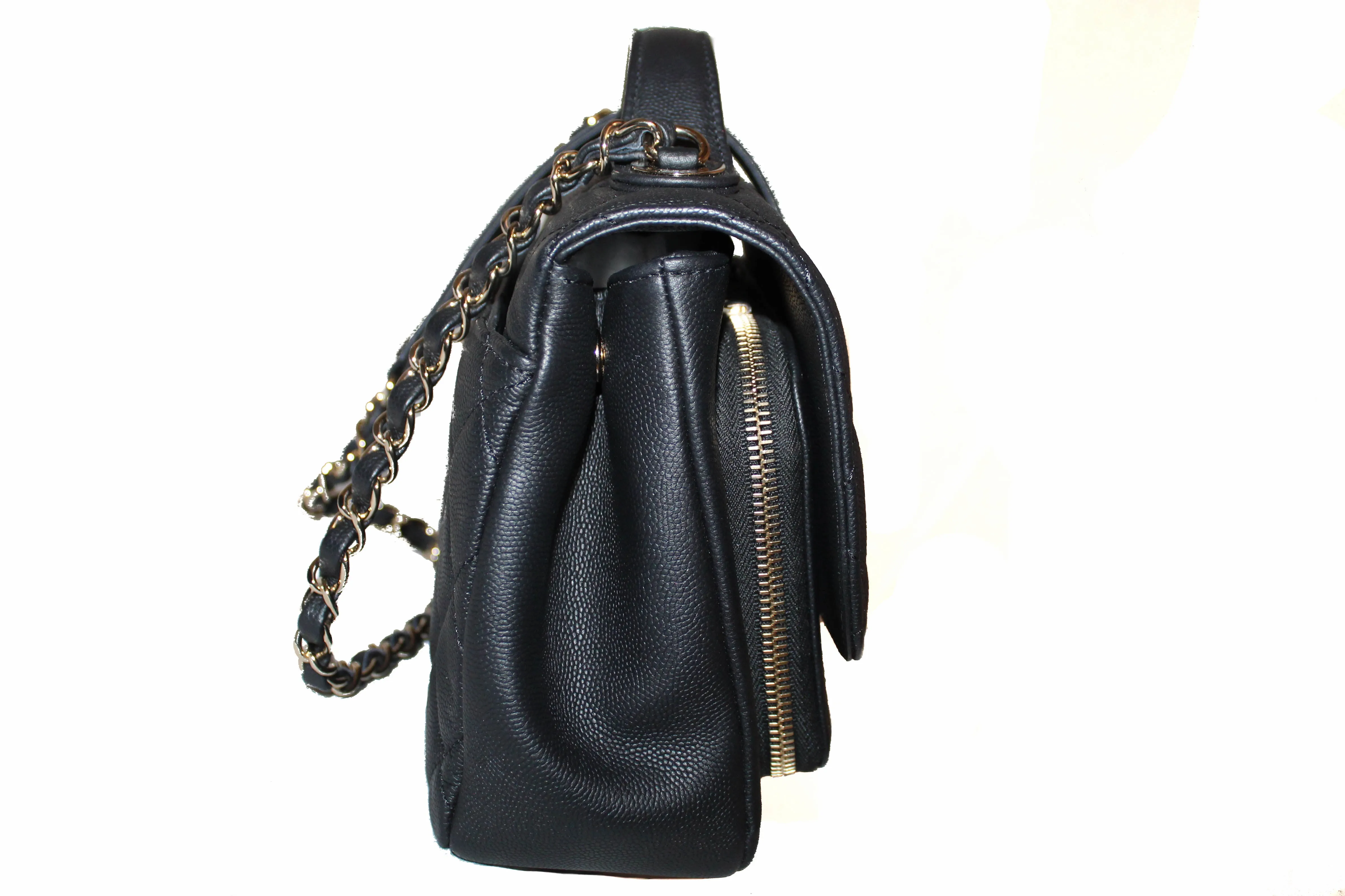 Authentic Chanel Black Caviar Leather Medium Business Affinity Flap Bag with Top Handle Messenger Bag