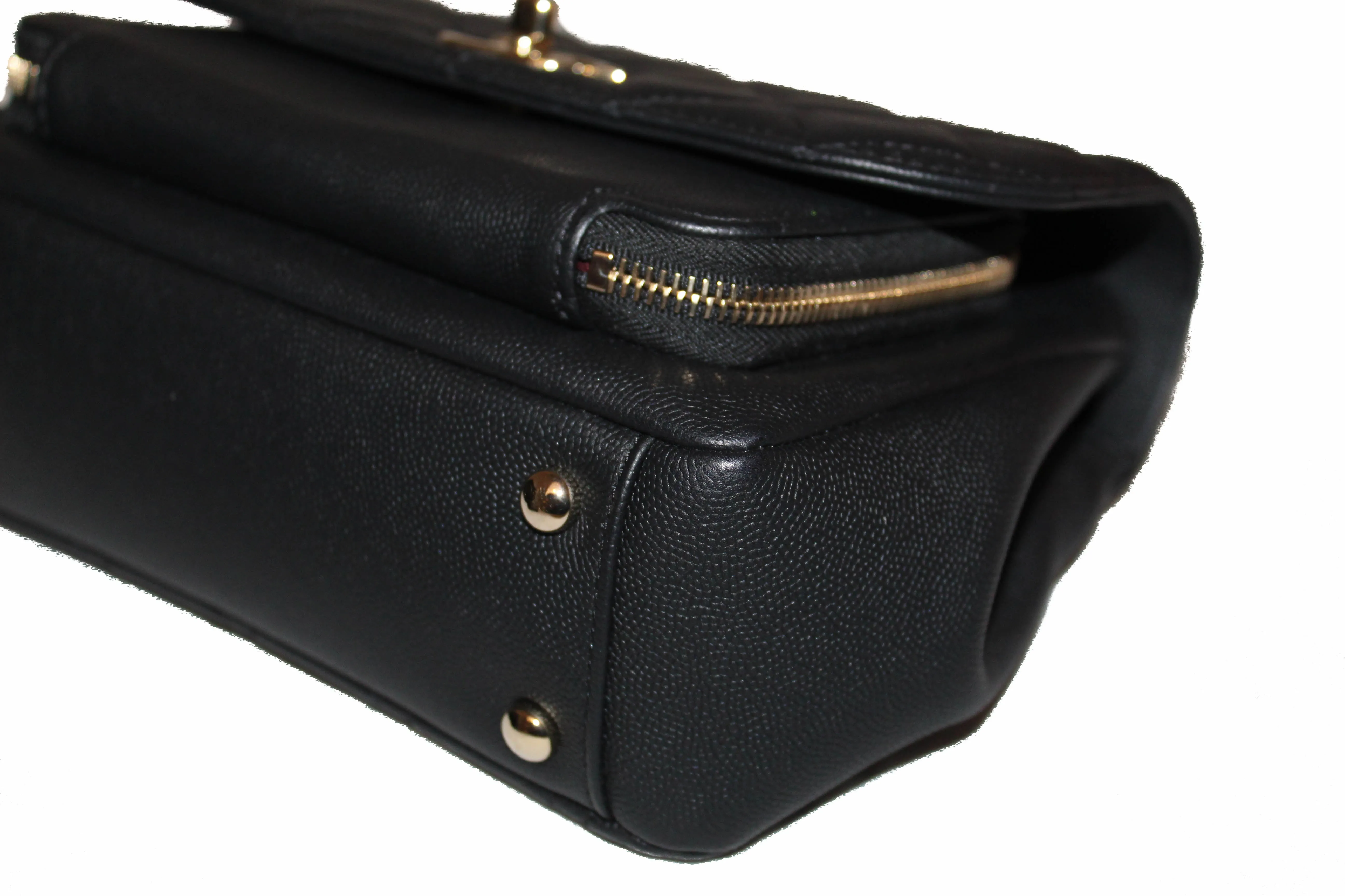 Authentic Chanel Black Caviar Leather Medium Business Affinity Flap Bag with Top Handle Messenger Bag