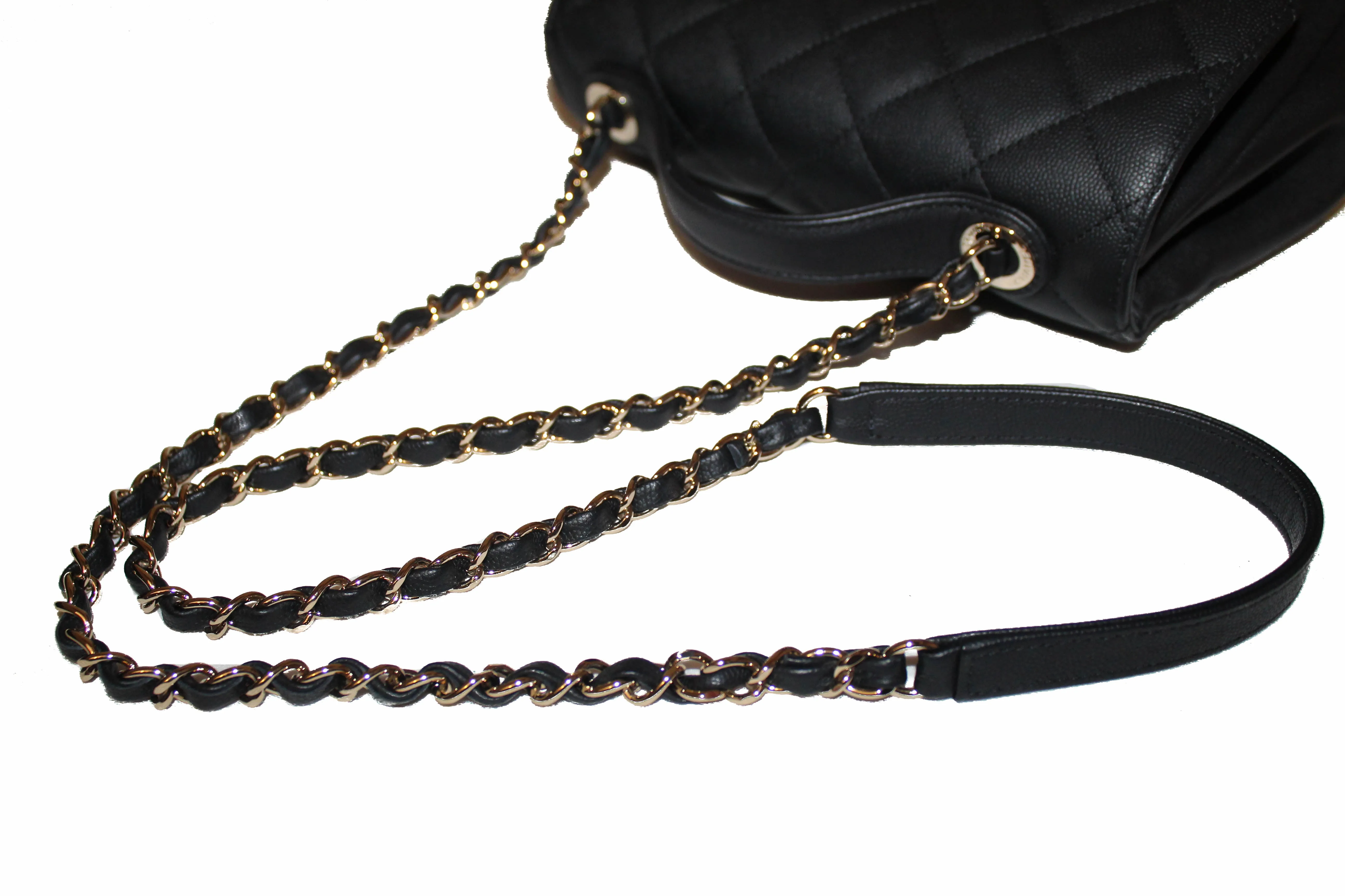 Authentic Chanel Black Caviar Leather Medium Business Affinity Flap Bag with Top Handle Messenger Bag