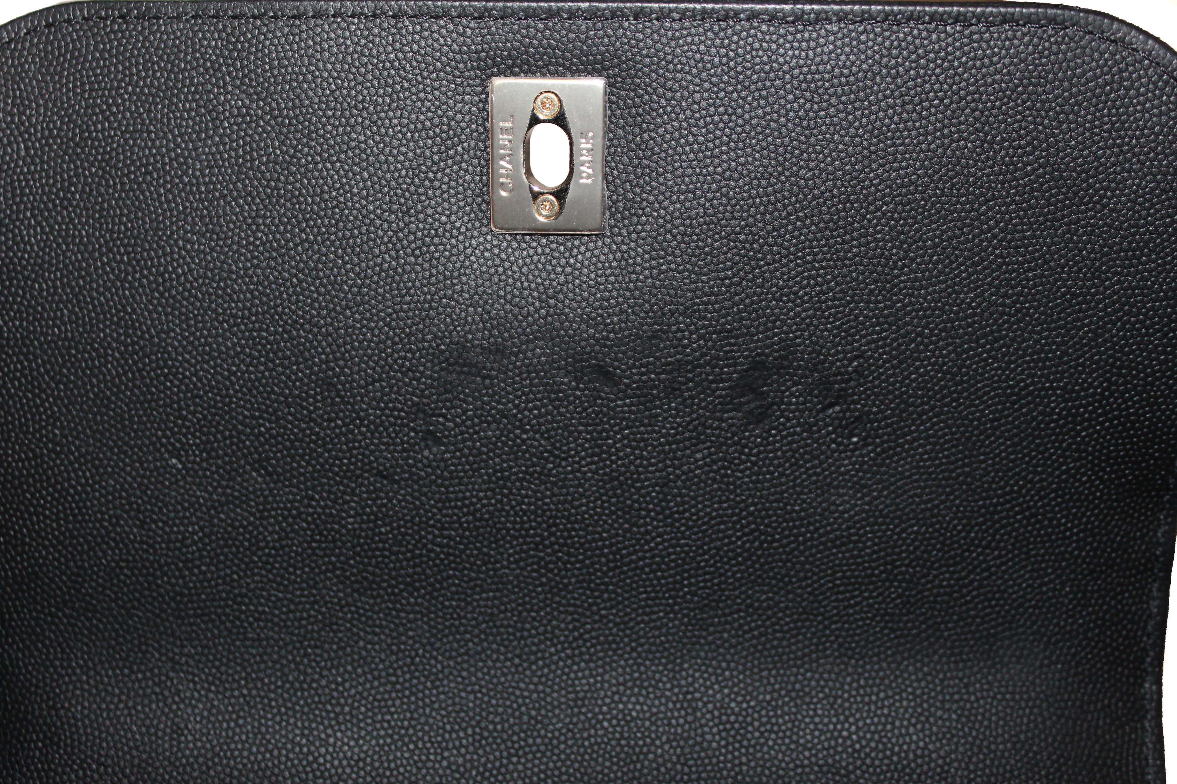 Authentic Chanel Black Caviar Leather Medium Business Affinity Flap Bag with Top Handle Messenger Bag