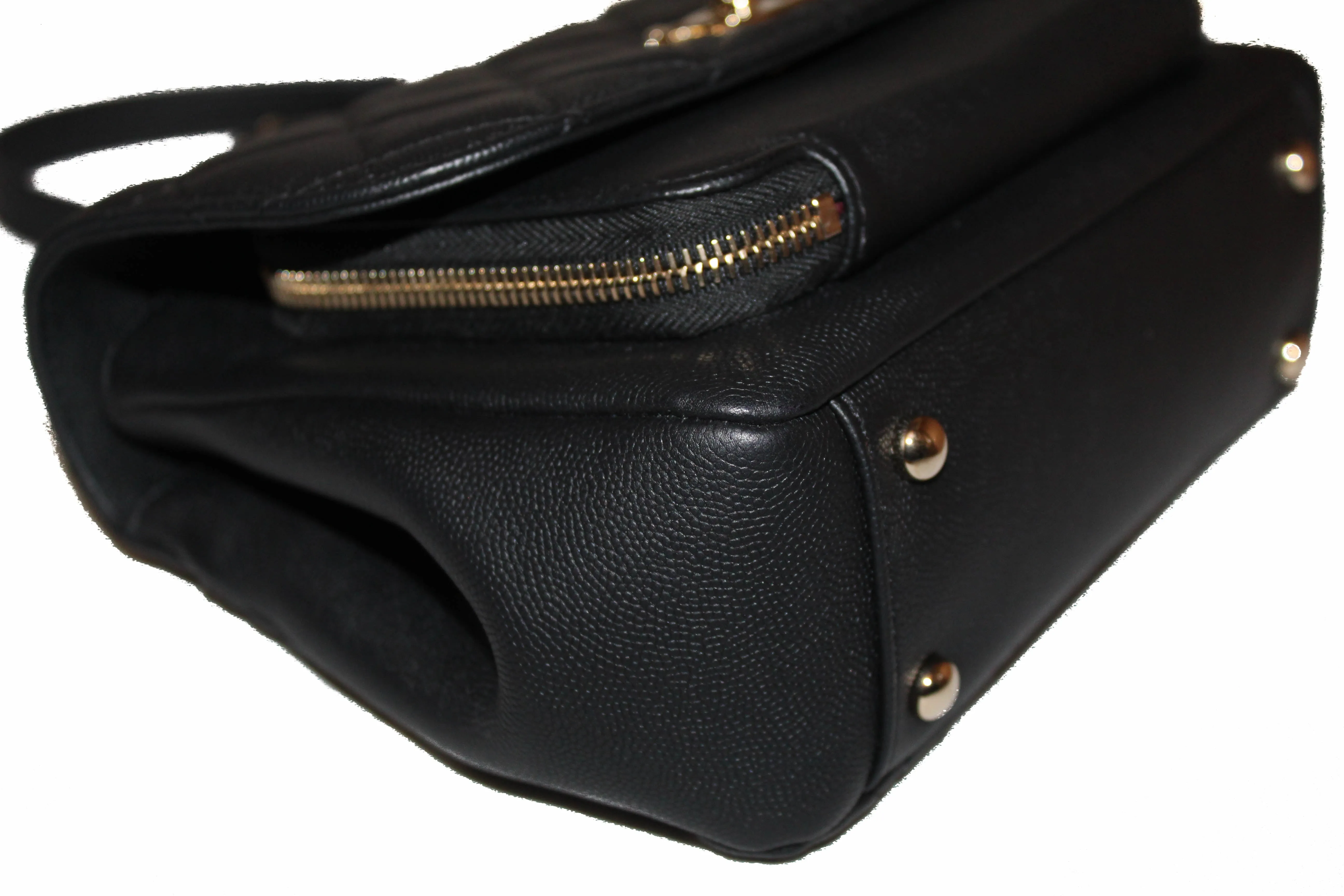 Authentic Chanel Black Caviar Leather Medium Business Affinity Flap Bag with Top Handle Messenger Bag