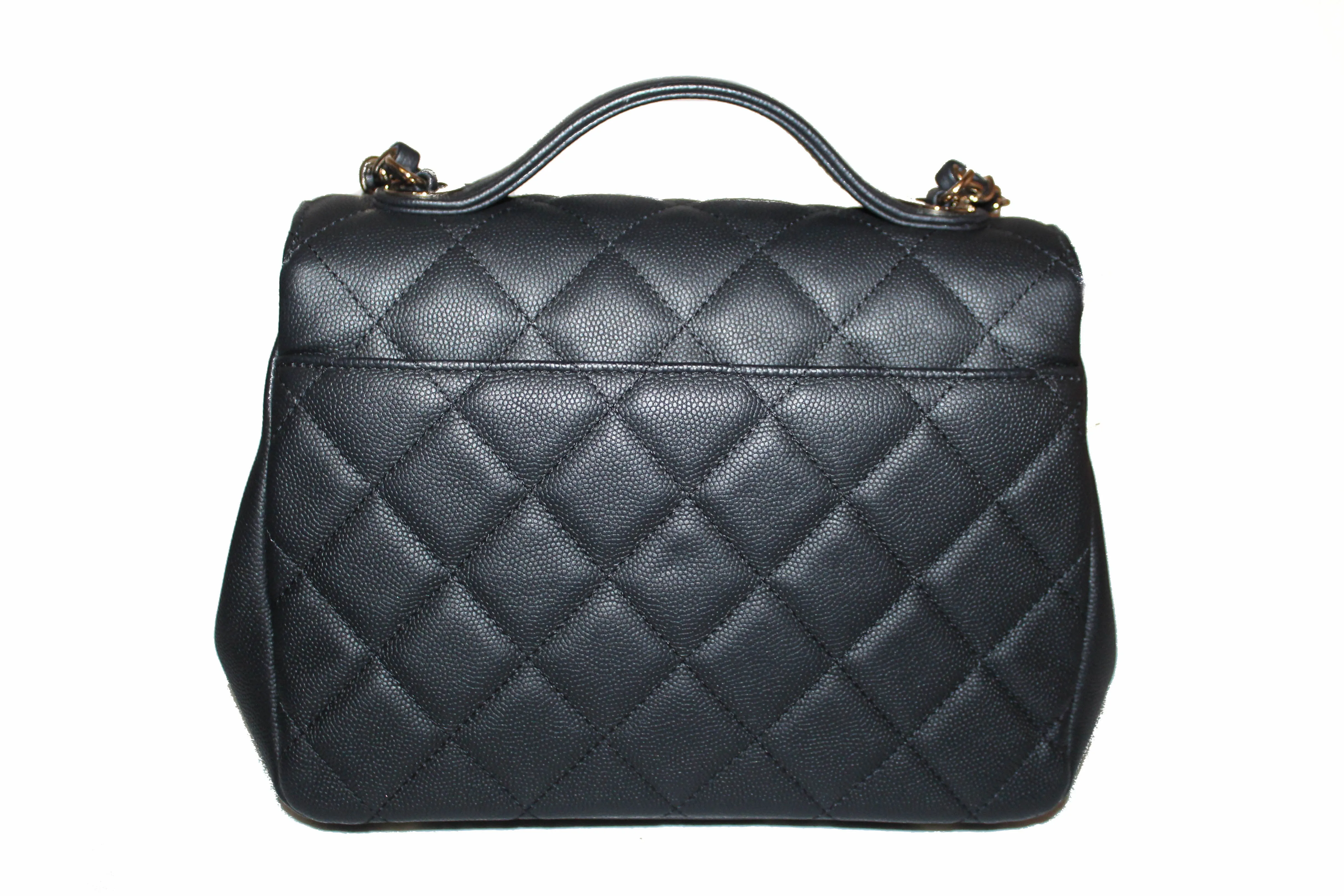Authentic Chanel Black Caviar Leather Medium Business Affinity Flap Bag with Top Handle Messenger Bag