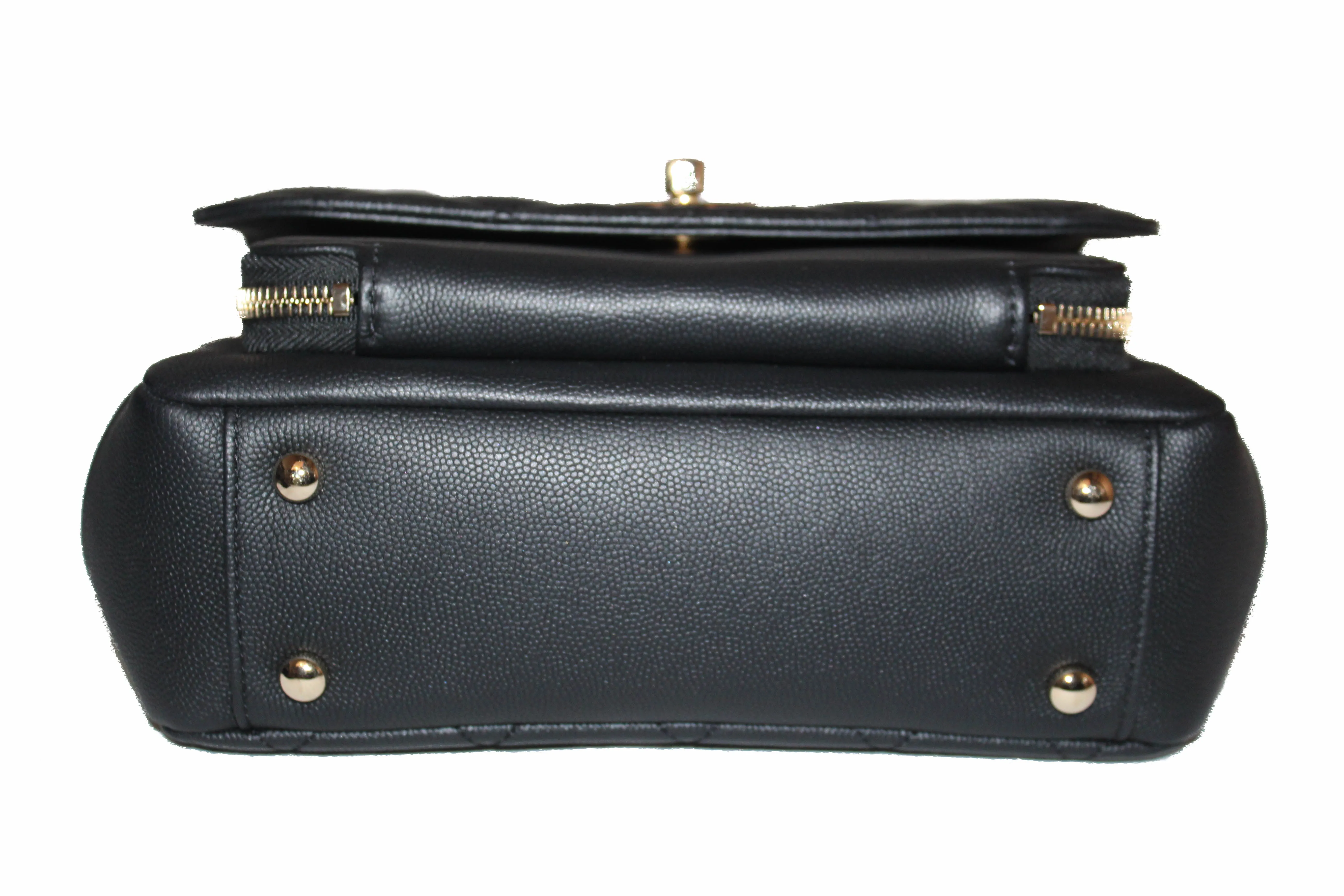 Authentic Chanel Black Caviar Leather Medium Business Affinity Flap Bag with Top Handle Messenger Bag