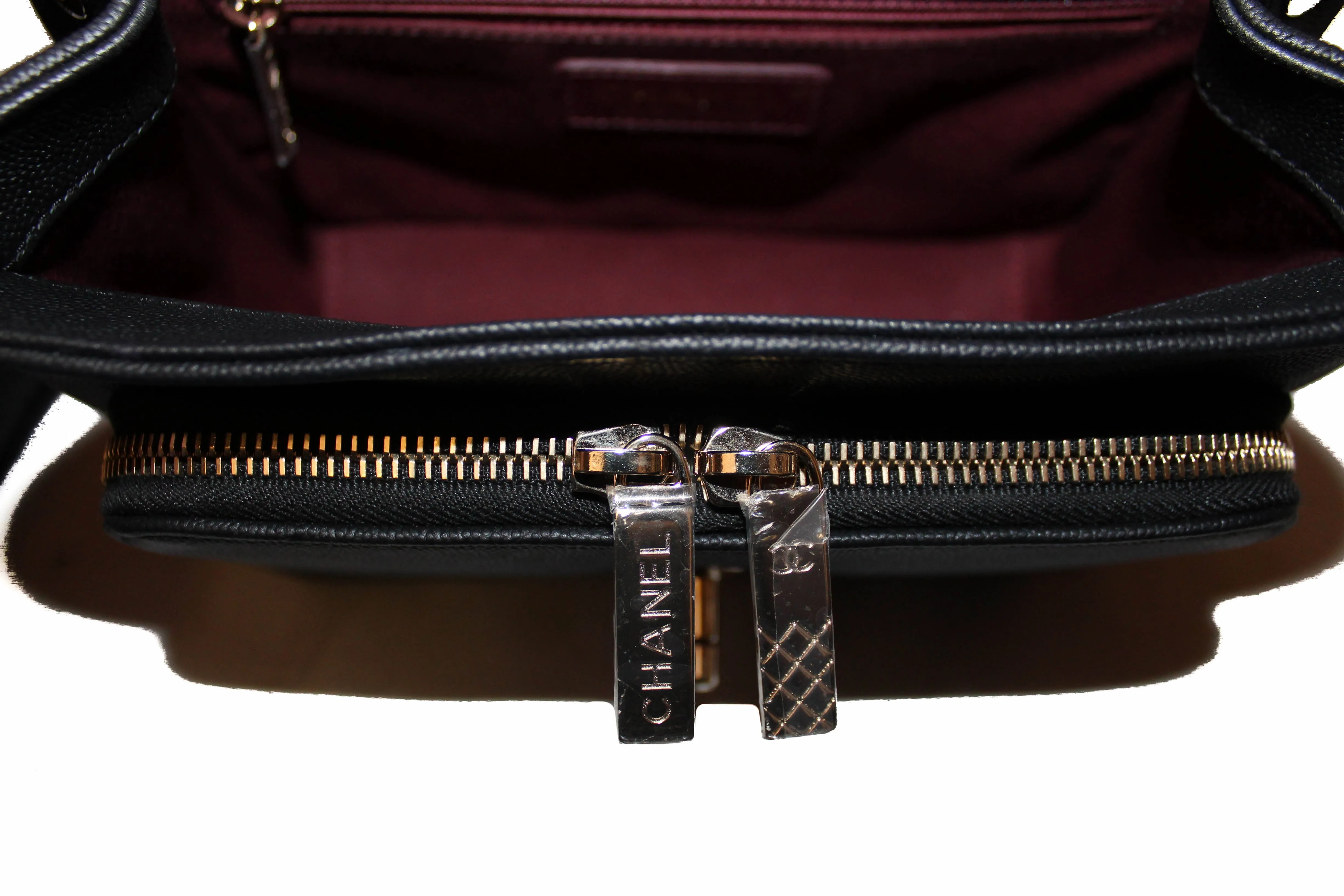 Authentic Chanel Black Caviar Leather Medium Business Affinity Flap Bag with Top Handle Messenger Bag
