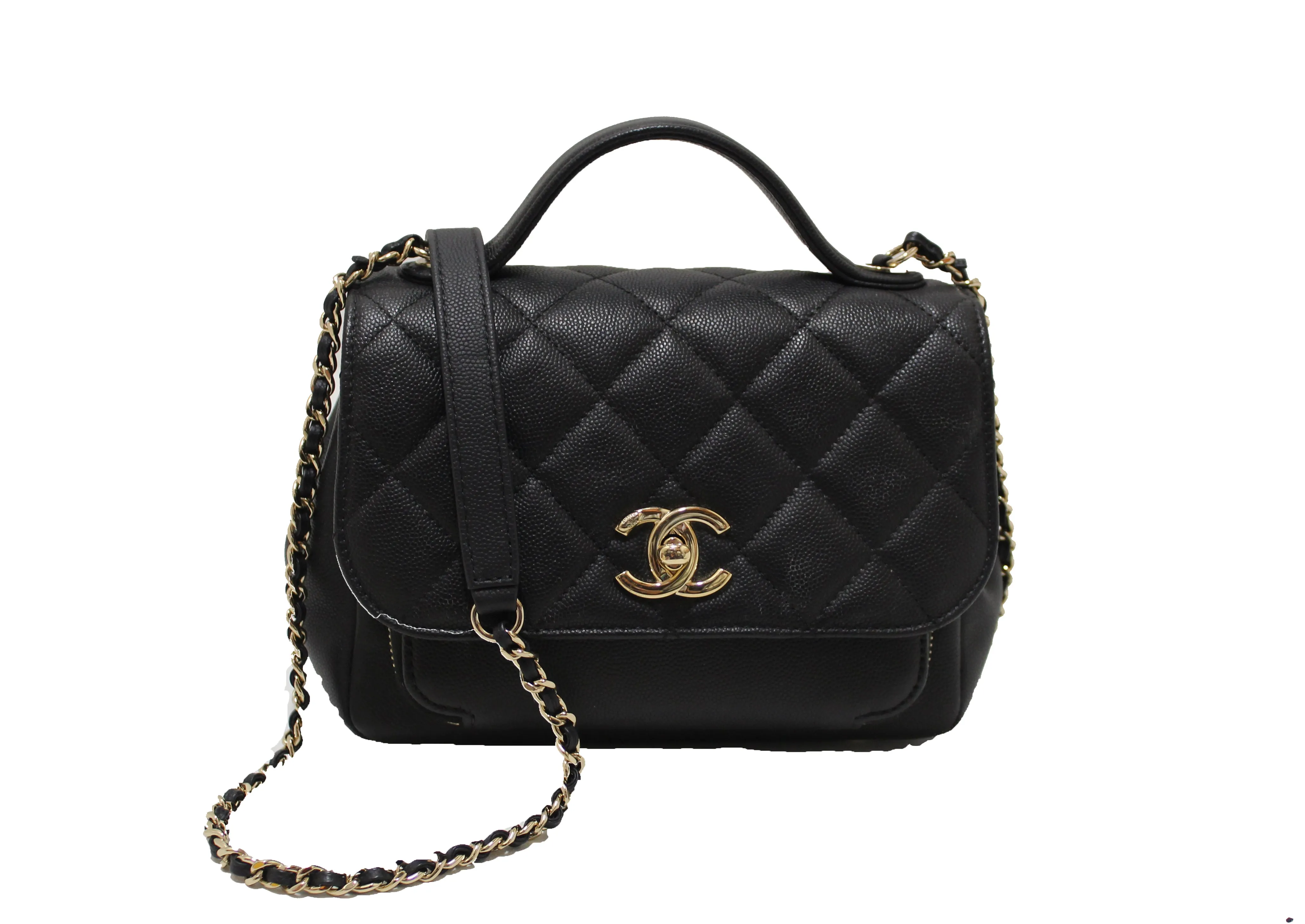Authentic Chanel Black Caviar Leather Small Business Affinity Messenger Crossbody Bag