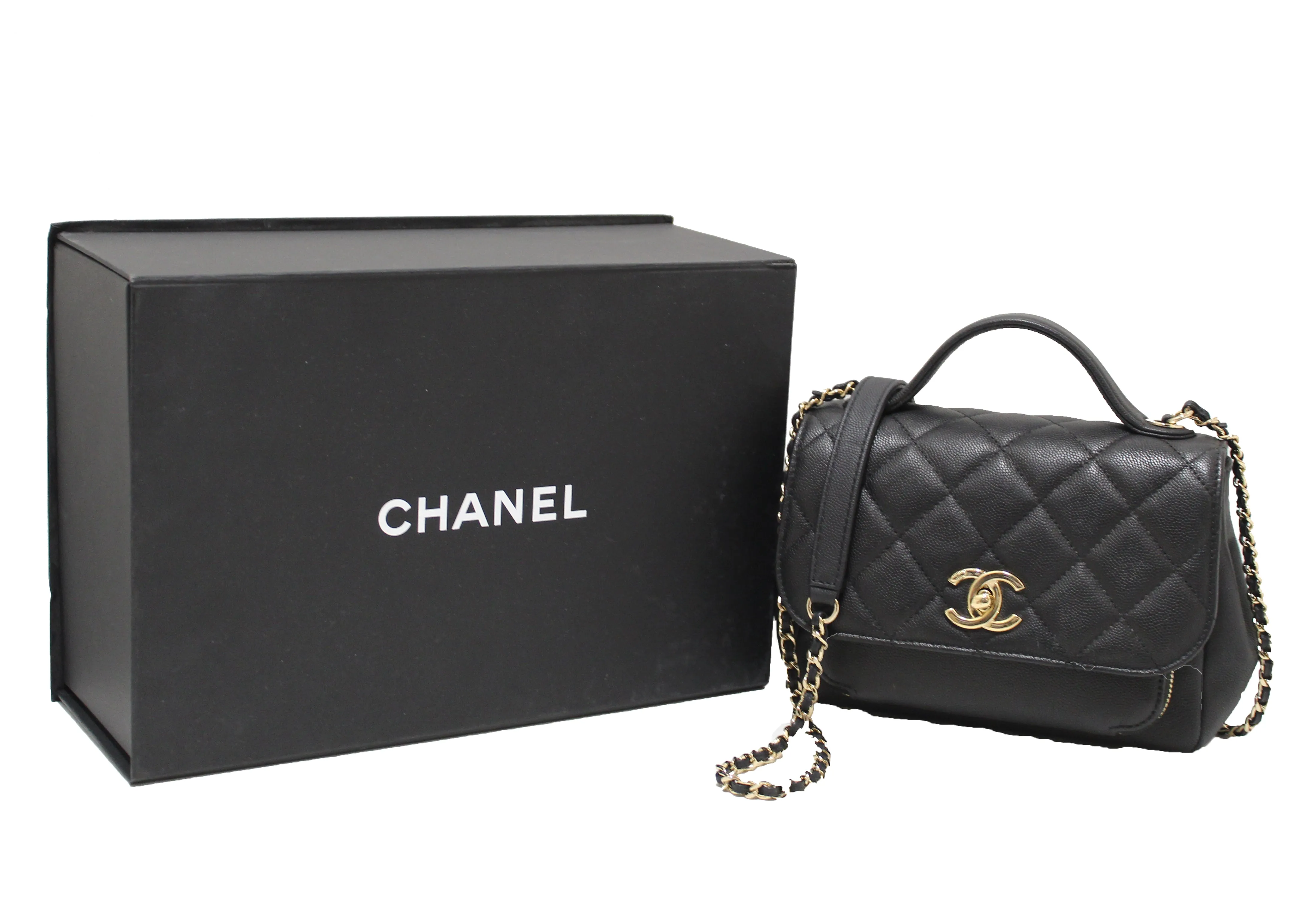 Authentic Chanel Black Caviar Leather Small Business Affinity Messenger Crossbody Bag