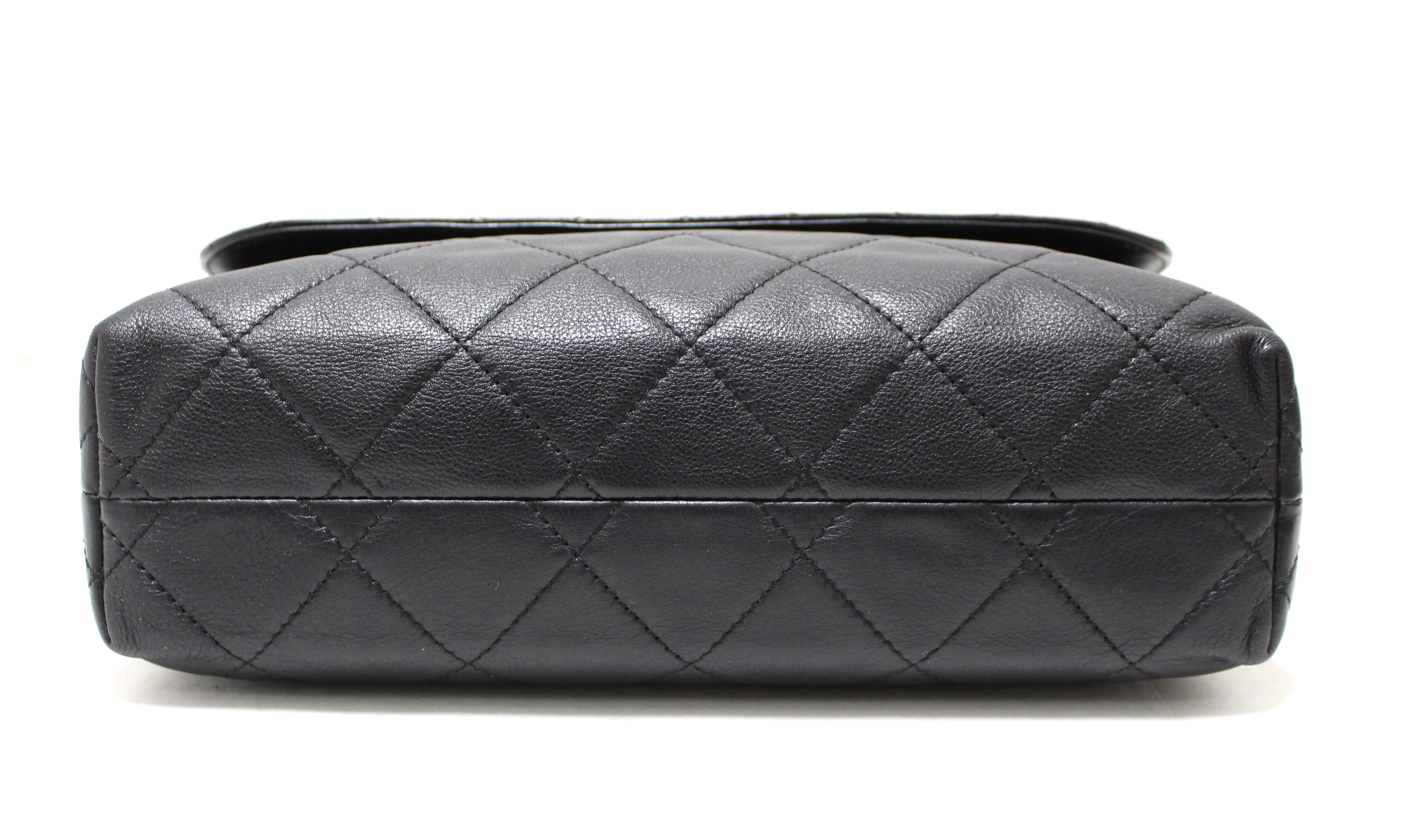 Authentic Chanel Classic Black Single Flap Calfskin leather "In the Business" Maxi Shoulder Chain Bag