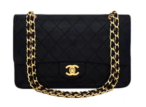 Authentic Chanel Vintage Black Lambskin 2.55 10” Medium Flap Handbag