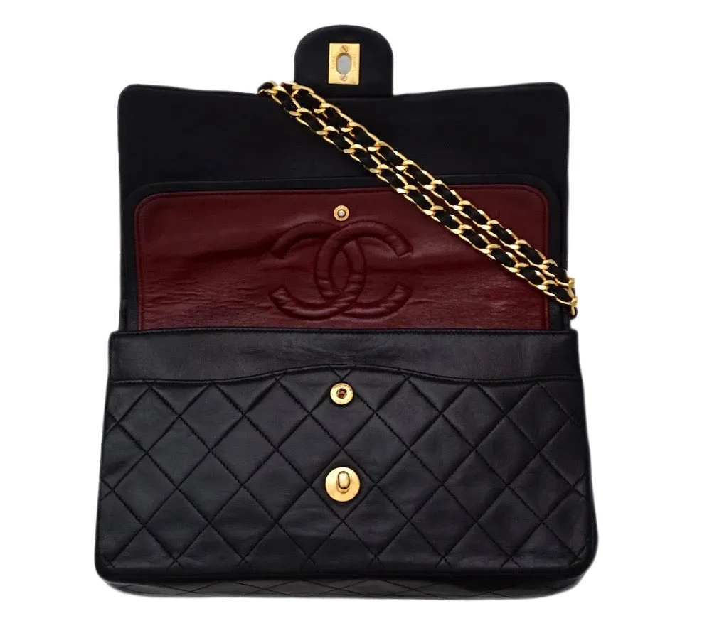 Authentic Chanel Vintage Black Lambskin 2.55 10” Medium Flap Handbag