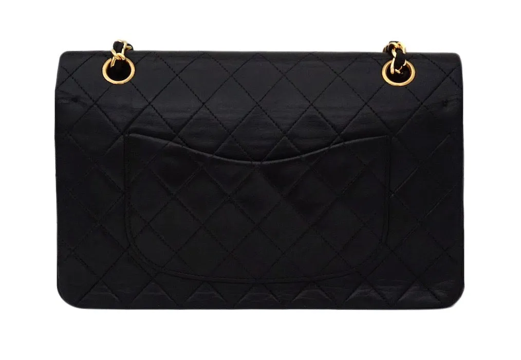 Authentic Chanel Vintage Black Lambskin 2.55 10” Medium Flap Handbag