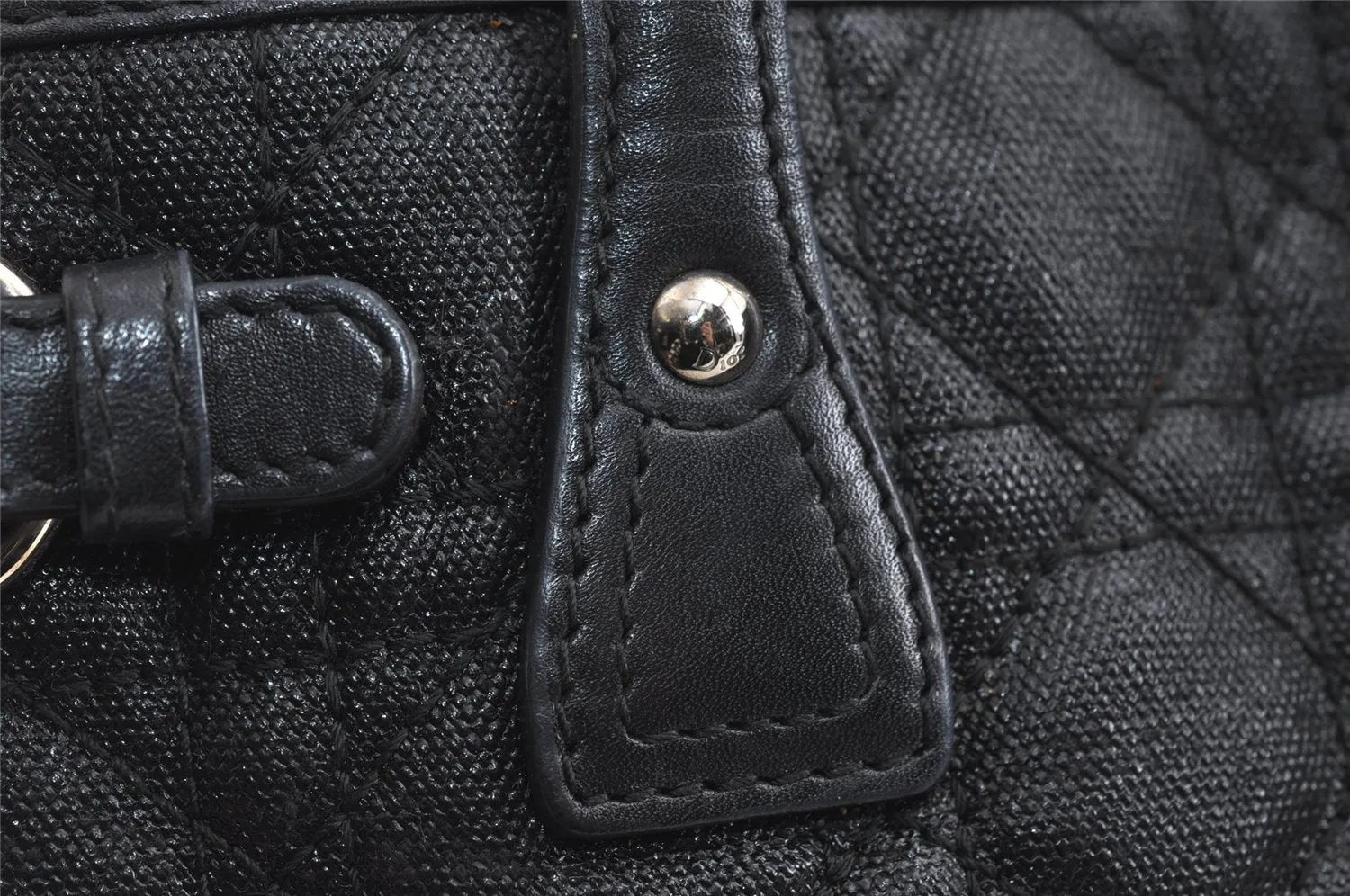 Authentic Christian Dior Panarea Cannage Tote Bag PVC Leather Black 5700I