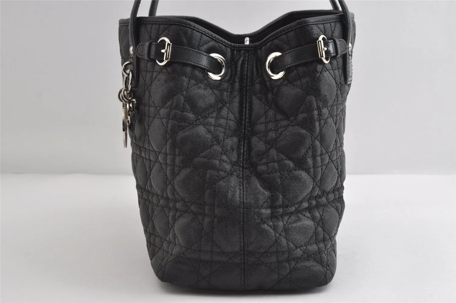 Authentic Christian Dior Panarea Cannage Tote Bag PVC Leather Black 5700I