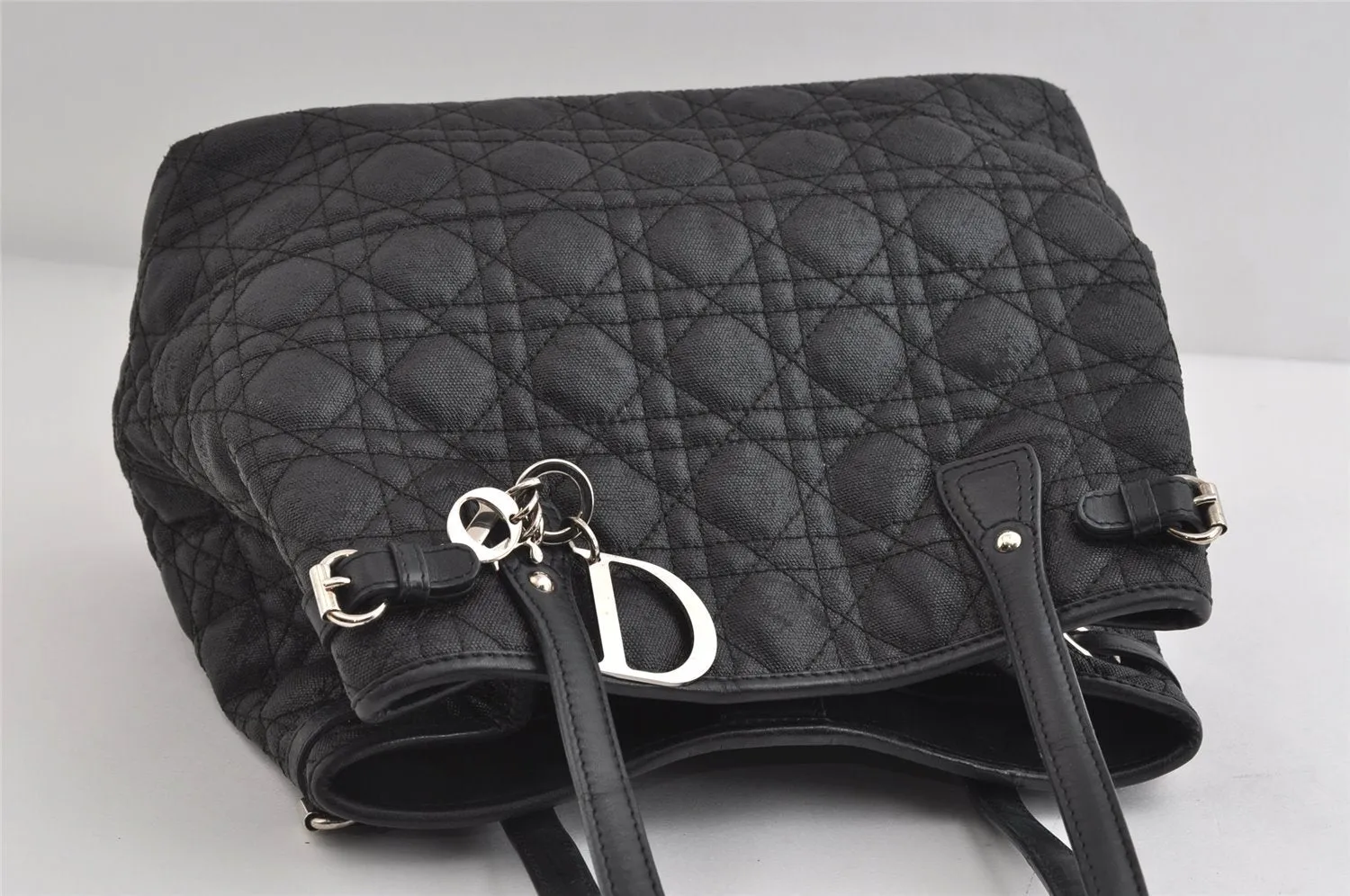 Authentic Christian Dior Panarea Cannage Tote Bag PVC Leather Black 5700I