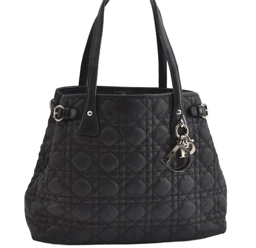 Authentic Christian Dior Panarea Cannage Tote Bag PVC Leather Black 5700I
