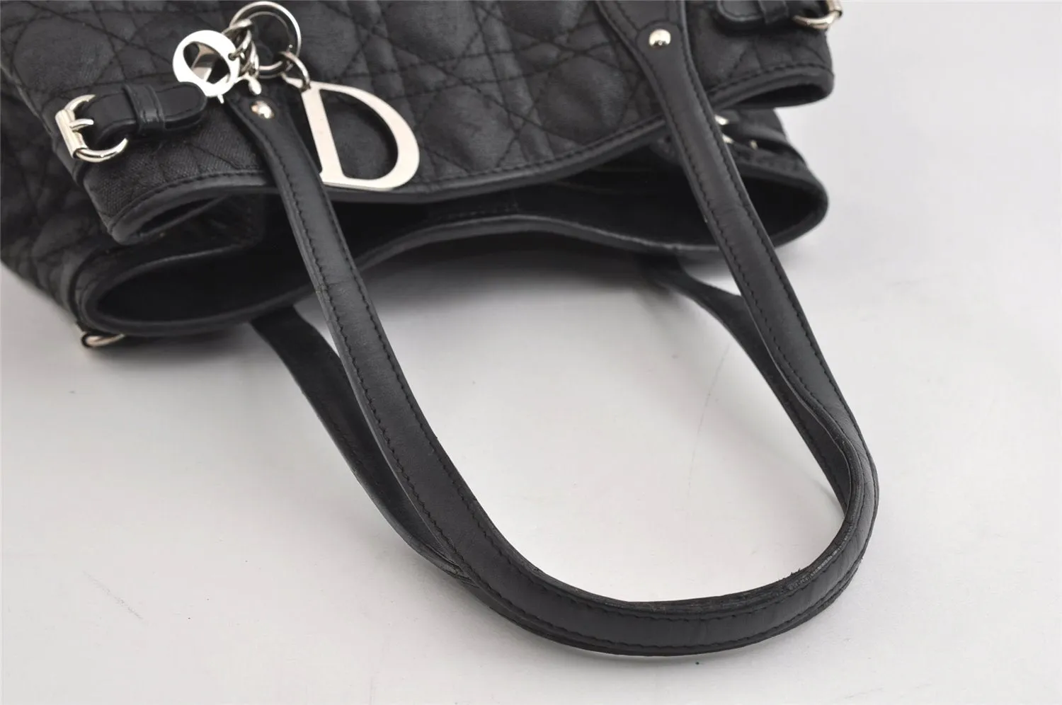 Authentic Christian Dior Panarea Cannage Tote Bag PVC Leather Black 5700I