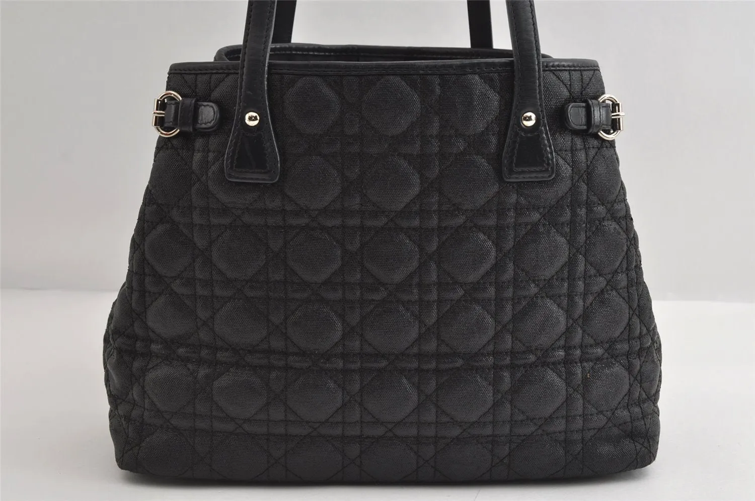 Authentic Christian Dior Panarea Cannage Tote Bag PVC Leather Black 5700I